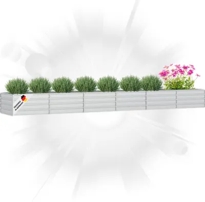 Produktbild von DELUKE® Hochbeet für Garten OSKAR Silber | 480x80x45cm | Verzinkter Stahl | Wetterfest | Gartenbeet Kräuterbeet Blumenbeet Beet hoch Frühbeet für Garten Gemüsebeet