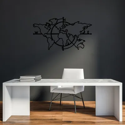 Immagine prodotto di Wallity, World- TNL2280, Nero, Altre decorazioni per la casa, 118 x 68 cm, 100% metallo (Spessore: 1
