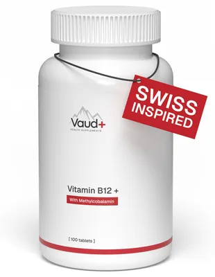 Produktbild von Vaud Vitamin B12 Forte - 1000 mcg aktives Vitamin B12 (Methylcobalamin) - Schnelle Aufnahme über Lutschtablette - Unterstützt Energie und reduziert