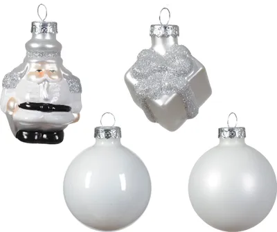 Produktbild von Weihnachtskugeln Glas 5cm mit Figuren Mix 5er Set - Winterweiß