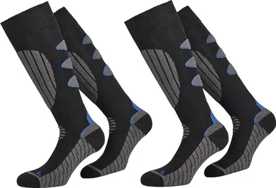 Produktbild von PistenSauser 2 Paar Coolmax (Polyesterfasern) (Polyesterfasern) Skisocken Snowboard-Socken mit Spezialpolsterung, Schwarz-Blau, Größe 35-38