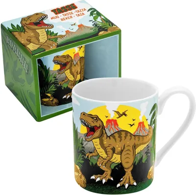 Produktbild von Sheepworld Tasse mit Dino Motiv für Kinder und Erwachsene, inklusive Geschenkbanderole