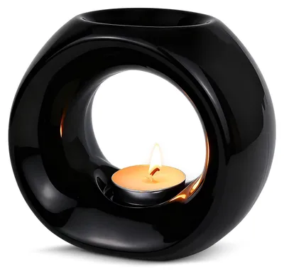 Keramische Duftlampe für ätherische Öle, schwarz, Teelicht