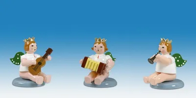 Produktbild von Holzfigur Engelmusikanten sitzend 3-teilig mit Krone Höhe 6cm NEU