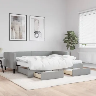 Image de Canapé 2 places convertible avec coffre de rangement et matelas, couleur gris clair, dimensions 90x200 cm