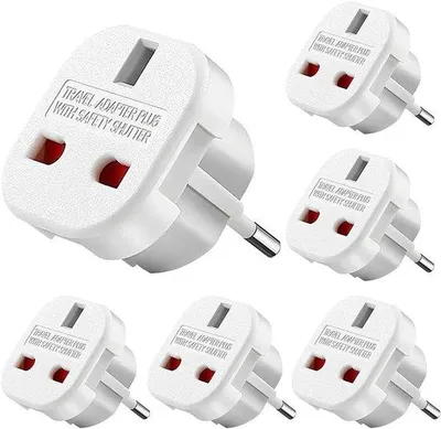 Produktbild von EU-Stromadapter 6er Set, weiß, UK nach EU-Steckdosen, Typ G nach C, E, F, H
