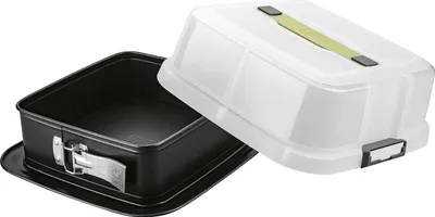 Produktbild von Zenker Bake, Click & Go Quadratische Springform mit Haube  24 x 24 x 8 cm  Backform mit passendem Deckel für den direkten Transport  Kuchenform zum Backen & Transportieren