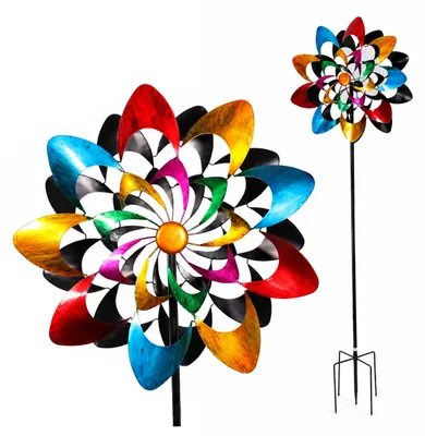 Produktbild von Windrad Garten Kaleido, buntes Metall Windspiel mit Erdspieß