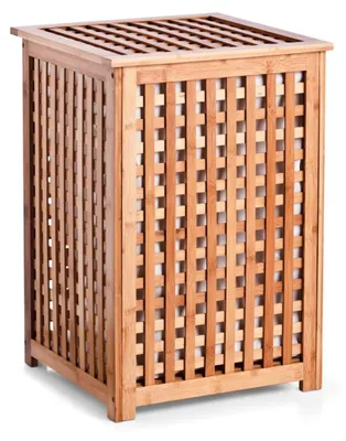 Wäschekorb Bambus mit Deckel & Wäschesack, 50 L, 40x40x58 cm