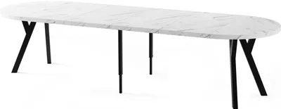 Obrázek produktu pro Jídelní stůl kulatý velký XXL Rozkládací v loftovém stylu - 100 až 300 cm - Extra dlouhý rozkládací stůl s černými dřevěnými nohami, industriální stůl pro 5-16 osob - Jídelní stůl - Mramor bílý
