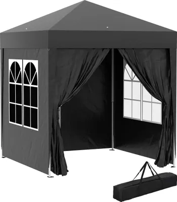 Produktbild von Faltpavillon, Bierzelt, 4 abnehmbare Seitenwände, 2 Fenster, Metallrahmen, 2 x 2m, Schwarz