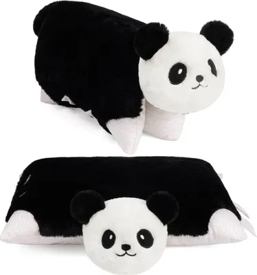 Obrázok produktu pre BRUBAKER plyšová hračka vankúš panda - 2 v 1 plyšová hračka a plyšový vankúš 40 x 30 cm - zvierací vankúš panda vankúš mäkká hračka - čierna biela