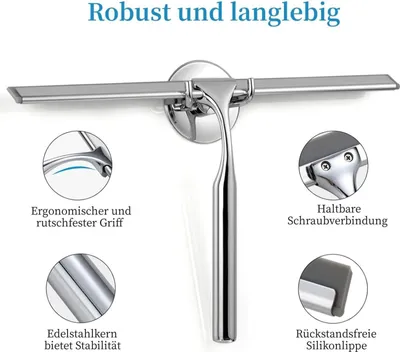 Produktbild von Duschabzieher aus Edelstahl 25cm Wasserabzieher ohne Bohren