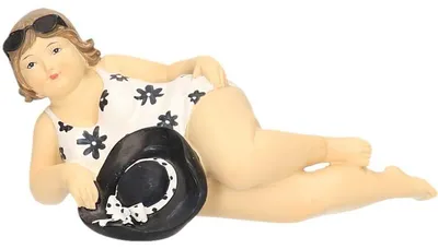 Produktbild von Figur - dicke Dame mit schwarzem Hut - schwarz und weis - polystone