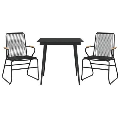 Produktbild von 3-tlg. Garten-Essgruppe Schwarz PVC Rattan