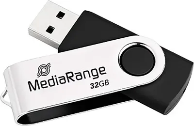 Produktbild von MediaRange MR911, 32 GB, USB Type-A / Micro-USB, 2.0, 13 MB/s, Drehring, Schwarz, Silber