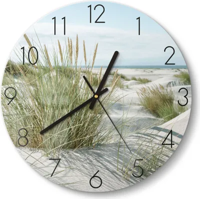Produktbild von DEQORI Glasuhr Ø30 cm Zahlen 'Dünen an Nordseeküste' Wanduhr Glas Uhr Design leise