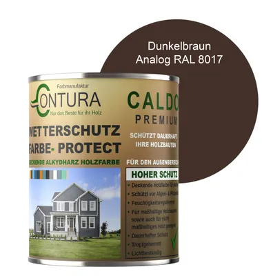 Produktbild von Contura 1Liter Wetterschutzfarbe Holz Dauerschutzfarbe Deckend Buntlack Holzfarbe Holzlasur Seidenmatt - Dunkelbraun - RAL 8017 Analog