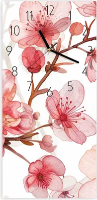 Produktbild von Wanduhr aus Glas mit Motiv Blumenmuster Blüten- 30 x 60 cm - inkl. Aufhängesystem