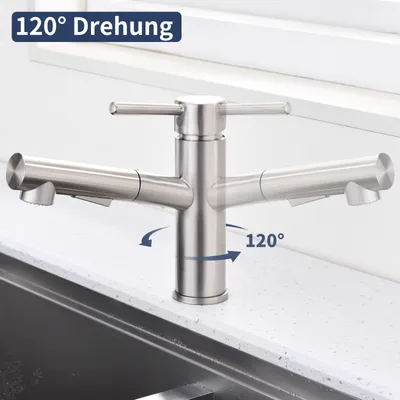 Produktbild von Wasserhahn Küche HOMELIVE 360°Schwenkbar Armaturen Küche mit Brause Zwei Wasserstrahlarten Küchenarmaturen Edelstahl Mischbatterie Küche Einhebel