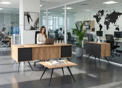Image de Ensemble de bureau élégant comprenant un bureau, un buffet et une table basse