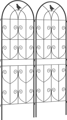 Image de Outsunny Support pour plantes grimpantes avec oiseaux, lot de 2, treillis de jardin, pour légumes, vignes, fleurs, en métal, 50 x 150 cm, noir