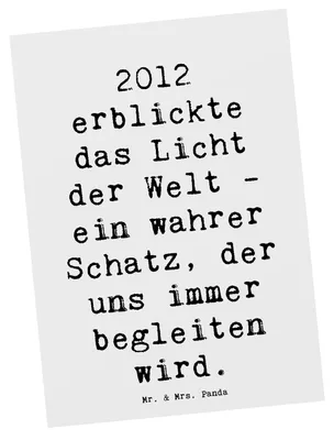 Produktbild von Mr. & Mrs. Panda Postkarte Spruch 2012 Geburtstag - Weiß - Geschenk, Hingabe, Dankbarkeit, Geburtstagsgeschenk, Geburtstagsfeier, Freude, Grußkarte, Ansichtskarte, Jahr