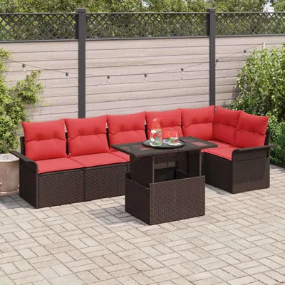 Zdjęcie produktu dla Maison Exclusive - Zestaw mebli ogrodowych, sofa i 6 foteli, kolor brązowy, wykonane z rattanu syntetycznego