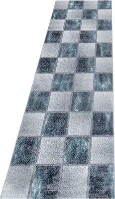 Produktbild von Teppich Läufer Wohnzimmer Blau 80x250 Kariertes Design aus Polypropylen