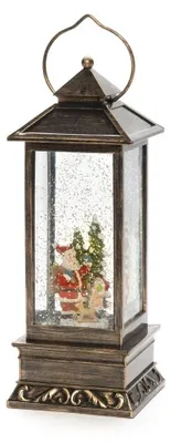 LED-Schneelaterne mit Weihnachtsmann und Kind, 5h-Timer, warmweiß