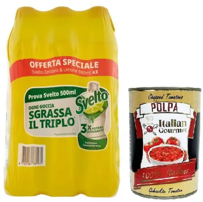 Produktbild von Svelto Geschirrspülmittel Zenzero & Limone – 1er Pack (3 x 980 ml) Frische Sauberkeit mit der Kraft von Zitrone & Ingwer+ Italian gourmet polpa 400g
