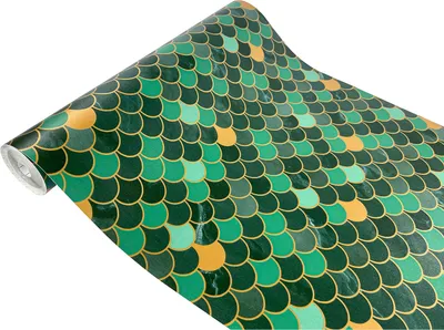 Produktbild von Klebefolie Möbel 45x740 cm - Schale Grün/Gold - Möbelfolie selbstklebend in Deko-Stil - Folie für Möbel zur schnellen Renovierung von Türen und Schränken - Möbelfolie dekorativ und pflegeleicht