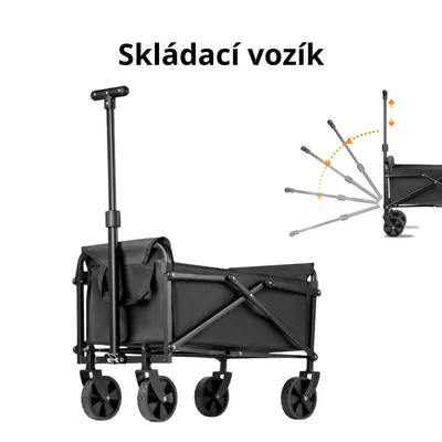 Obrázek produktu pro Skládací Vozík se 4 Koly – Transportní Vozík pro Kempování, Zahradu, Pláž a Nákupy, Skládací Outdoor Vozík s Nastavitelnou Rukojetí