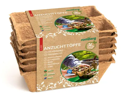 Produktbild von Romberg 36 Anzuchttöpfe, 6 Strips à 6 Töpfe, 5 cm quadratisch