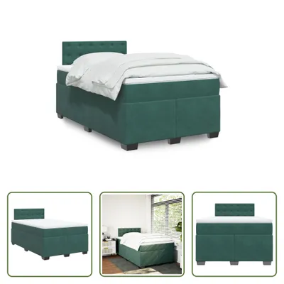 Produktbild von The Living Store Boxspringbett mit Matratze Dunkelgrün 120x200 cm Samt