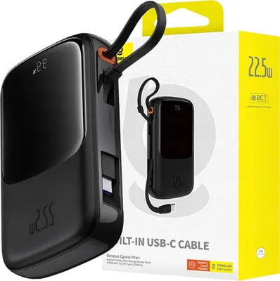 Obrázek produktu pro Powerbank Baseus Qpow Pro+ 10000mAh 22.5W z wbudowanym kablem USB-C i wyświetlaczem - czarny