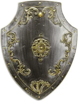 Produktbild von Casa Padrino Metall Ritterschild Silber / Antik Gold 55 x H. 71 cm - Mittelalter Deko - Wanddeko