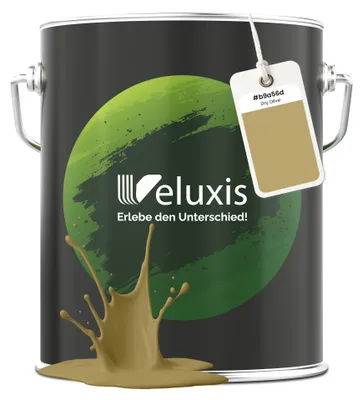 Produktbild von Wandfarbe Gelb Gold Grün Matt Innenfarbe – Deckkraft Klasse 1, VOC-frei, Ohne Grundierung, Tropfarm – Wohnzimmer & Schlafzimmer – 5L – Veluxis (Dry Olive)