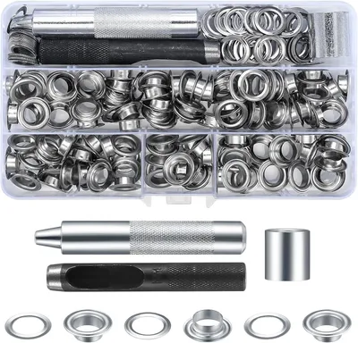 Productafbeelding van Ooggereedschapsset - Ogen en sluitringen - 10 mm metalen ogen met tule - Sluitgereedschap - Oogtang met stansgereedschap voor dekzeilen - Leer