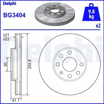 Produktbild von 2x DELPHI Bremsscheibe BG3404 für OPEL Astra G CC (T98) Astra G Caravan (T98)