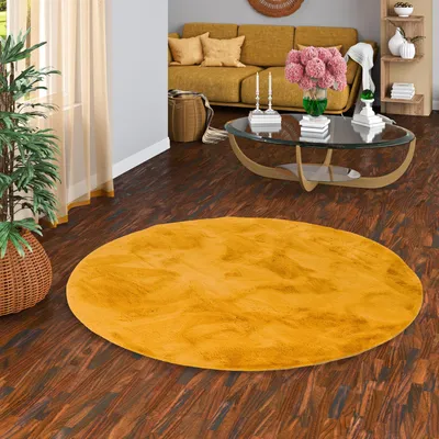 Produktbild von Luxus Super Soft Fellteppich Plush Curry Rund, Größe:120 cm Rund