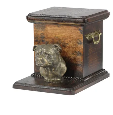 Zdjęcie produktu dla Staffordshire Bull Terrier, Staffik, Staffi I - urna na prochy psa ze statuetką, elegancka urna dla psa, wyjątkowa urna z popiersiem psa marki Art-Dog