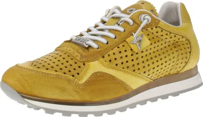 A single yellow sneaker is shown against a white background.
