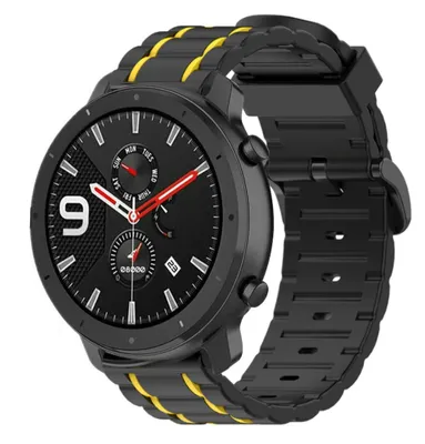 Produktbild von Strap-it Xiaomi Amazfit GTR Sport Schnallenarmband (Schwarz/Gelb)