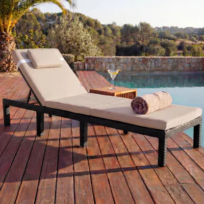 Image de Poly-Rattan Bain de soleil HWC-A51, Relax chaise longue de jardin ~ Premium brun, coussin crème