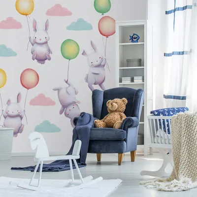 Image de Autocollants pour enfants Lapins sur ballons 75 x 150 cm