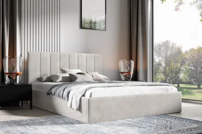Produktbild von Polsterbett 180 x 200 cm – gestepptes Kopfteil, stabiler Sperrholz-Bettrahmen, modernes Design MONTI (Trinity 02)