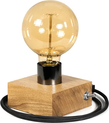 Produktbild von LED Wood | Edison Tischlampe, Nachttischlampe, 10x10 cm, Natur Eiche, Retro, E27, 40W, Glühbirne