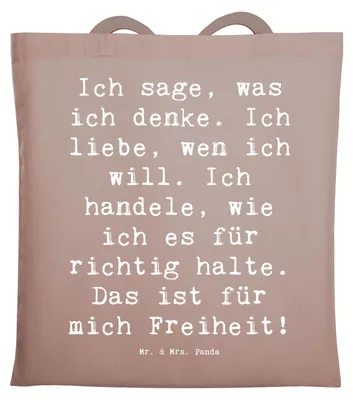 Produktbild von Mr. & Mrs. Panda Schultasche Spruch Freiheit Leben - Braun Pastell - Geschenk, Shopping Tasche, Stimmung, Jutebeutel, Individualität, Tragetasche, Stimmungen, Tote Bag