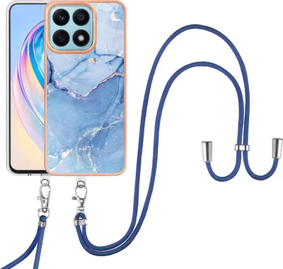 Produktbild von Honor X8A Handykette Hülle, Muster TPU Bumper Schutzhülle mit verstellbarem Tragegurt für Honor X8A Blau